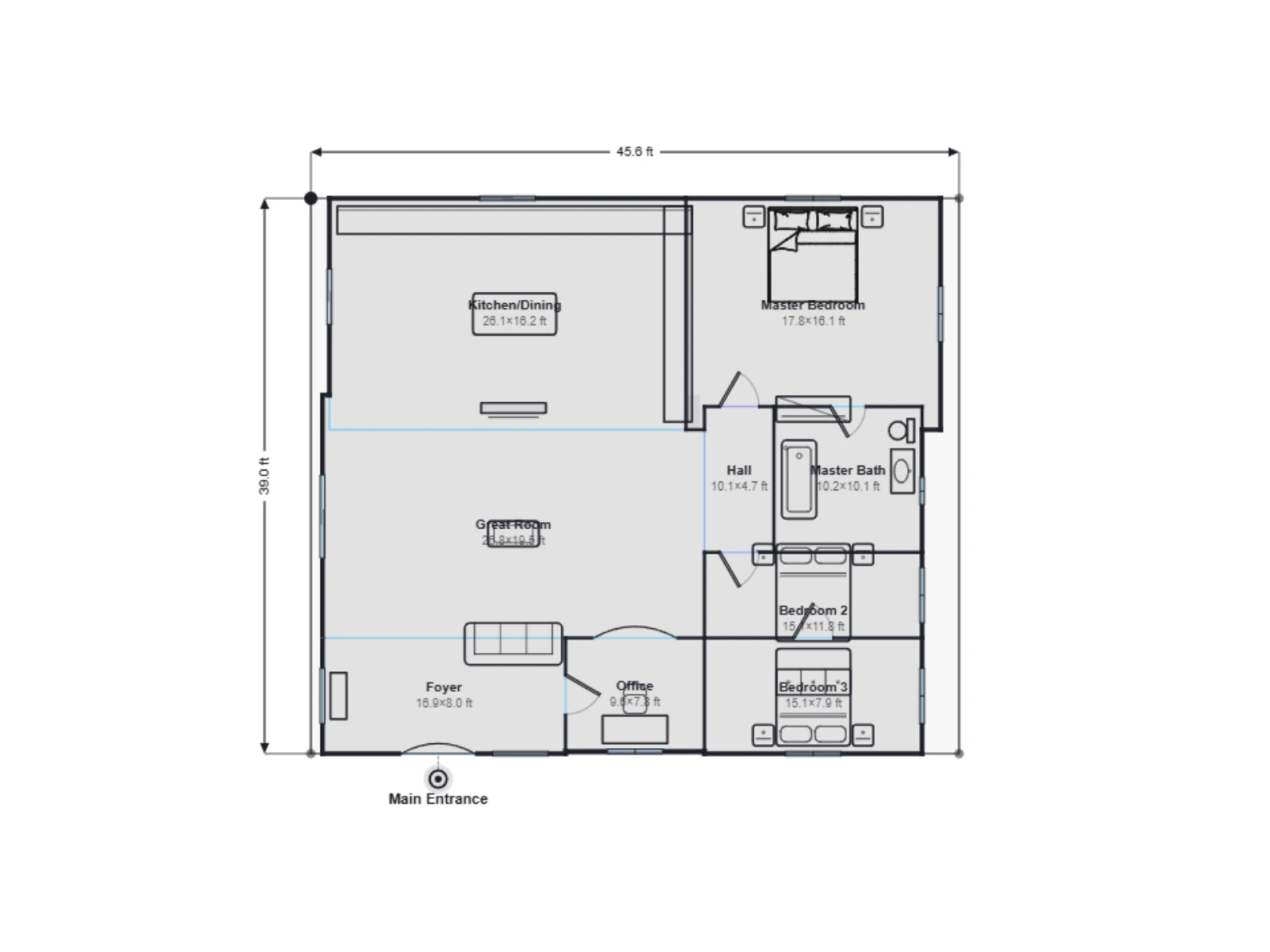 AI-generated small home floor plan